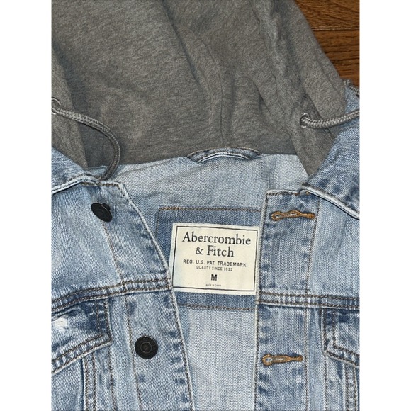 Abercrombie & Fitch Blue Jean Hooded Jacket Unisex Medium Distressed - Picture 2 of 5